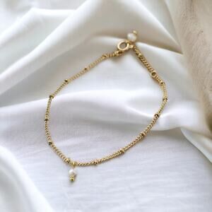 NEW 18K yellow gold plated freshwater pearl chain beaded bracelet jewelry B22B
